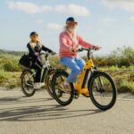 Seniors riding comfortable e-bikes to stay in shape