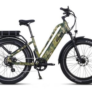 Dirwin Pioneer Plus fat tire hunting ebike in Green Camo finish, dual battery, perfect for silent backcountry access.