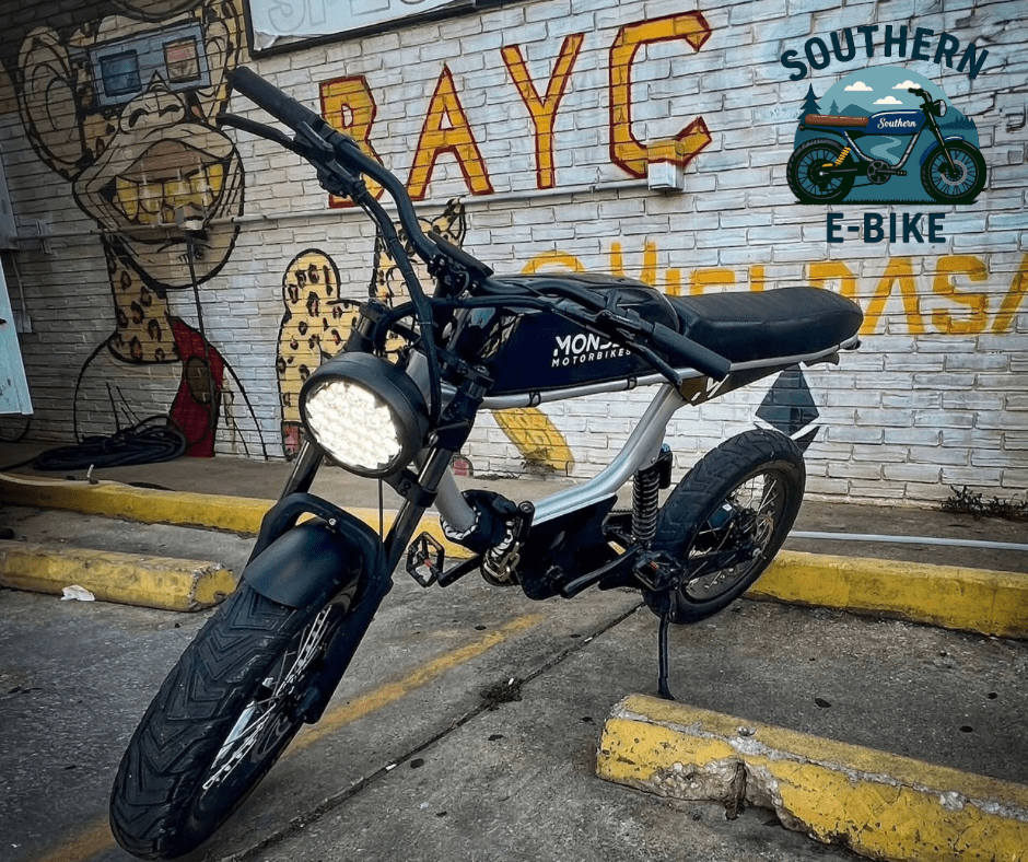 Monday Motorbikes Anza V4 on an urban city street.